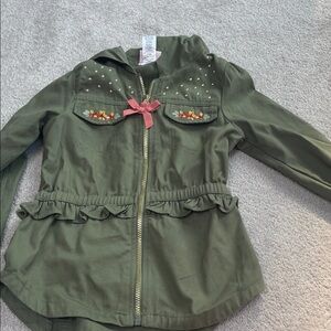 Little Lass Olive Green Raincoat with Pink Bow